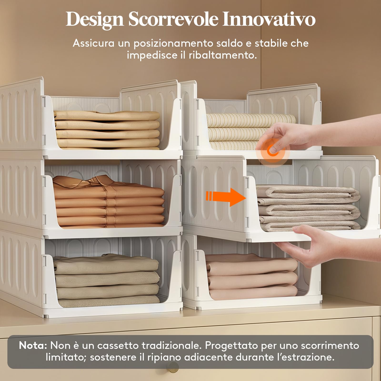 Lifewit Organizzatori Armadio con Cassetti Estraibili, 8 Pezzi Contenitori Impilabili per Vestiti, Ripiani per Armadio Interno, Scatole Salvaspazio in Plastica per Magliette, Pantaloni, 24L, Bianco