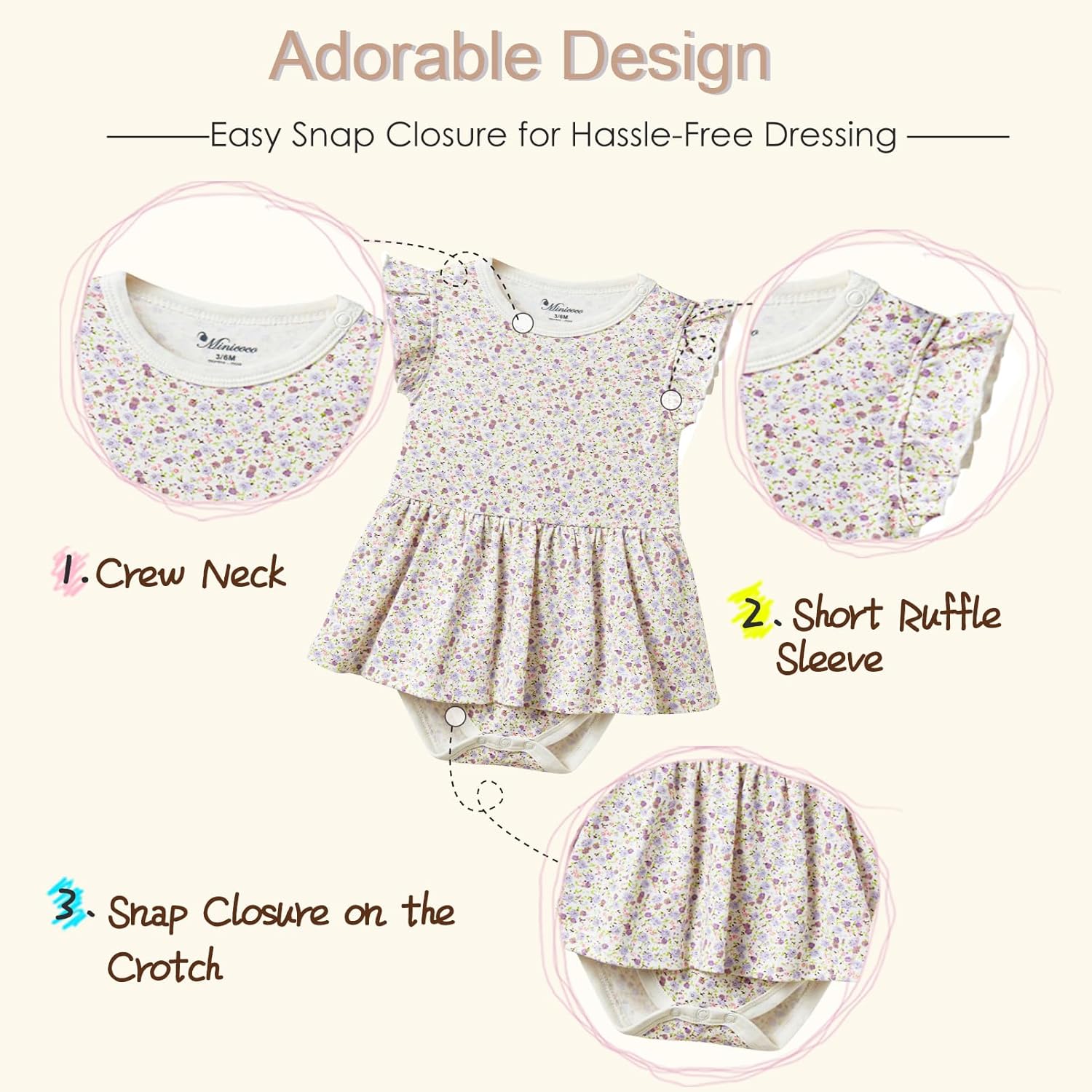 2 Pack Baby Girl Bodysuit Dress Short Ruffle Sleeve Newborn Skirted Romper Infant Summer Outfits for 0-24 Months - Image 3