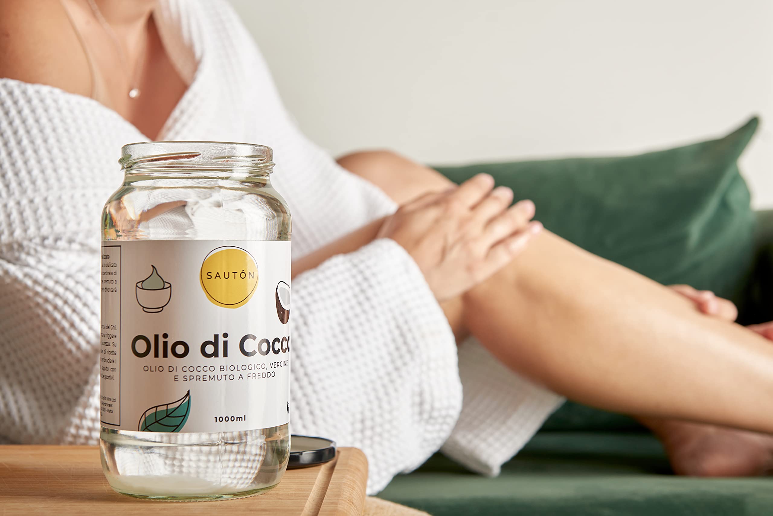 SAUTÓN Olio di Cocco, Biologico, Spremuto a Freddo, Naturale, Bio Nativo, non Raffinato, non Sbiancato, non Aromatizzato, Vegan 1000ml