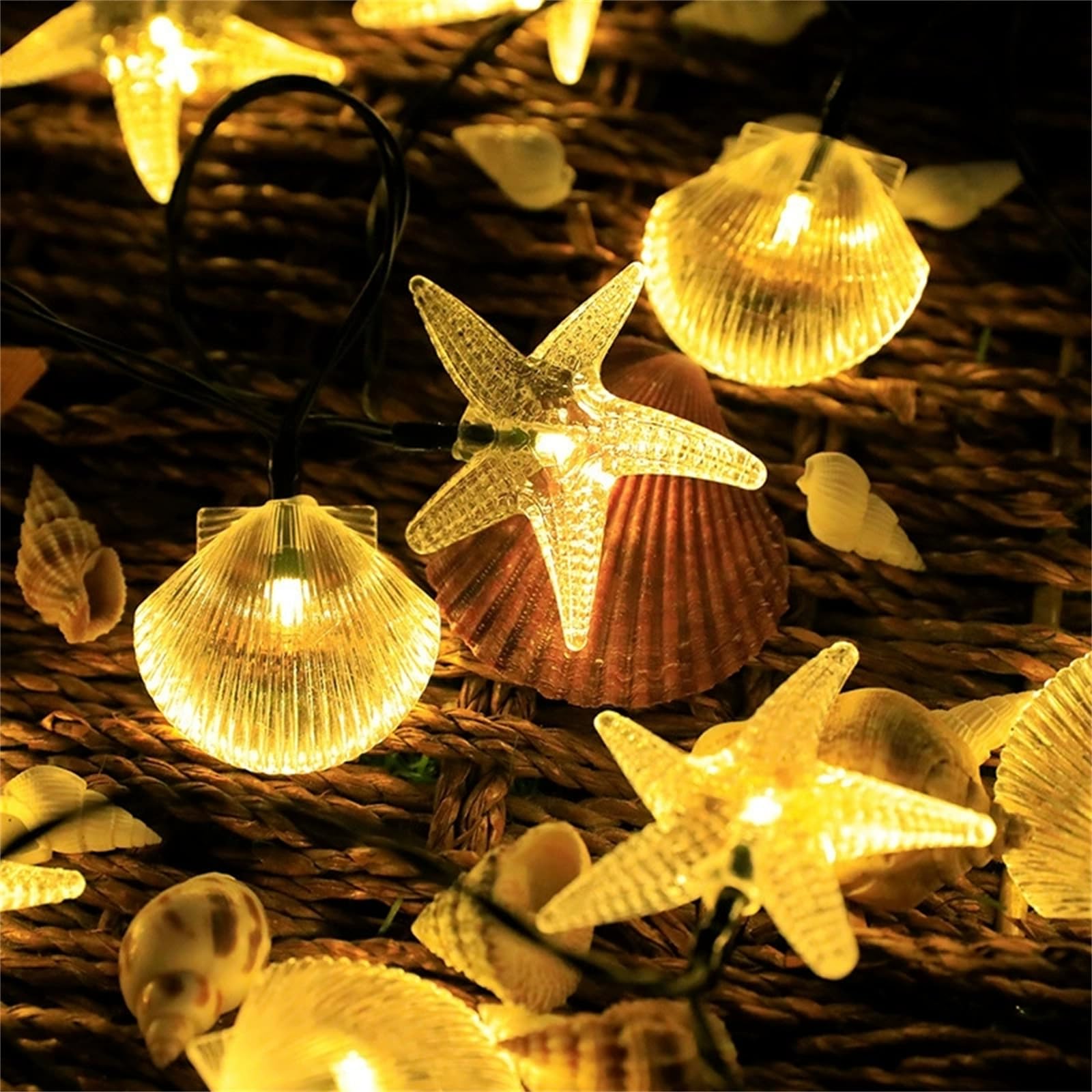 FANSU Starfish/Shells LED Garden Lights, 8 Modes Indoor/Outdoor Solar String Lights, Solar Lights Outdoor Garden, for Patio Yard Christmas Parties Wedding Decorations (Warm Colors,7m/50LED)