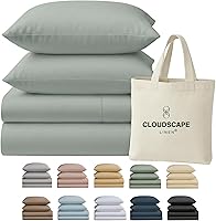 Vista 34 de Cloud Scape Linen - Juego de sábanas de 100% algodón egipcio, tamaño individual, juego de ropa de cama de lujo de 3 piezas, 400 hilos, calidad