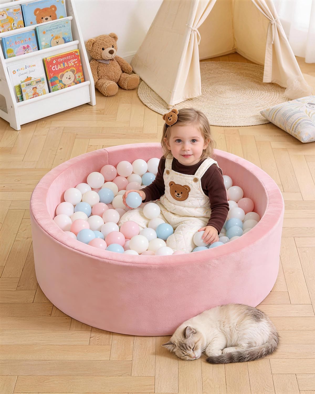Piscina di Palline per Bambini, Piscina Morbida in Schiuma Rotonda, 90 x 30 cm Area Giochi Soft Play (Palline NON incluse), Rosa