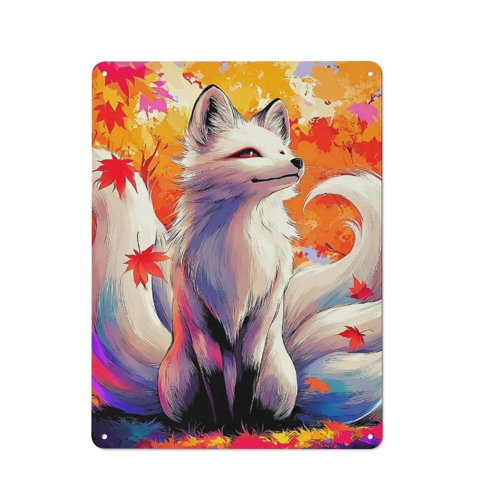 Autumn Fox Fantasy Artwork Metal Wall Art Sign 40x30cm, Vintage Vintage Wall Decor for Lounge, Study, Pub Or Wall Gallery