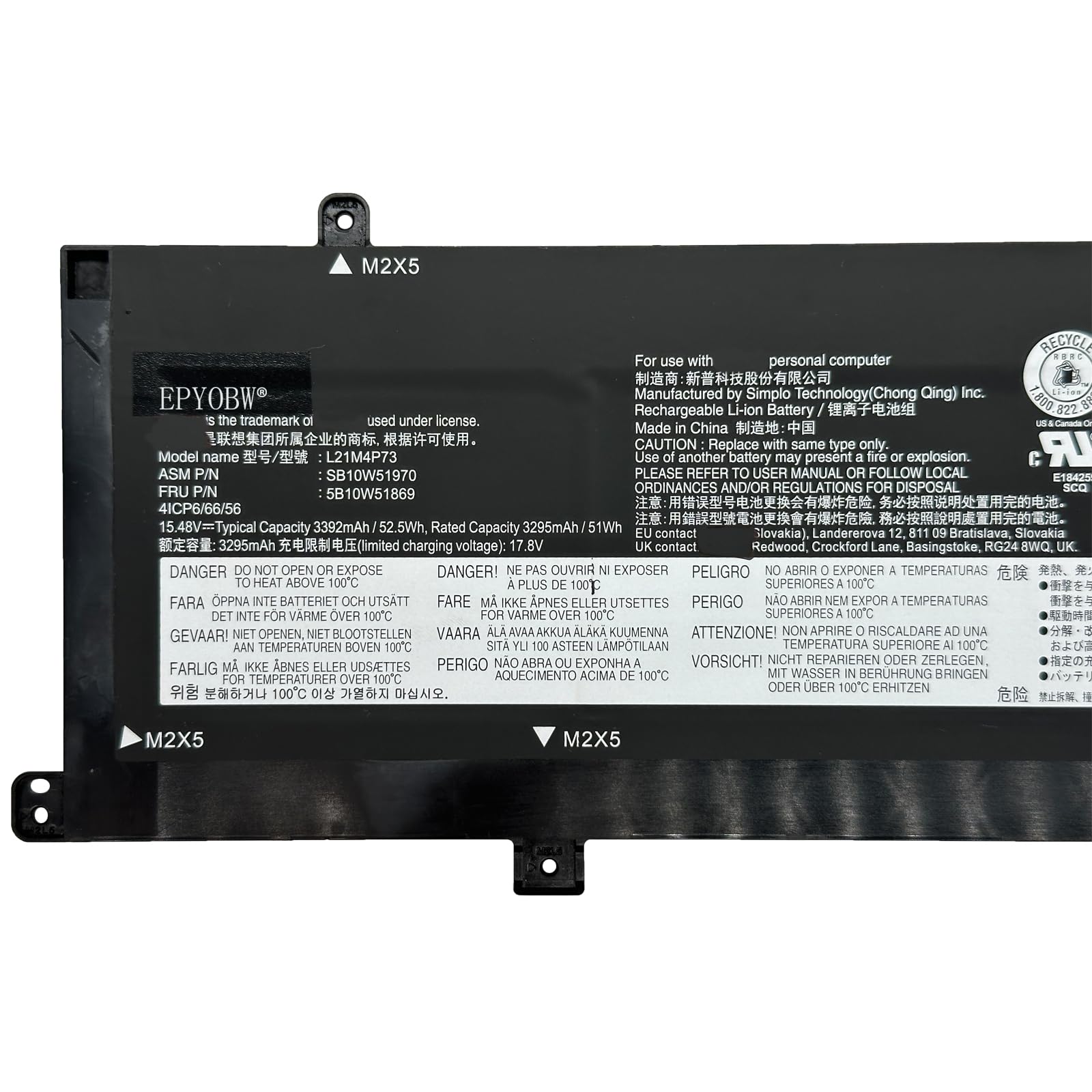 Batterie Originale Lenovo 52Wh – Pour ThinkPad T16 G1 Et P16s Gen 1, 4 Cellules, 15,44V, Durée De Vie Longue