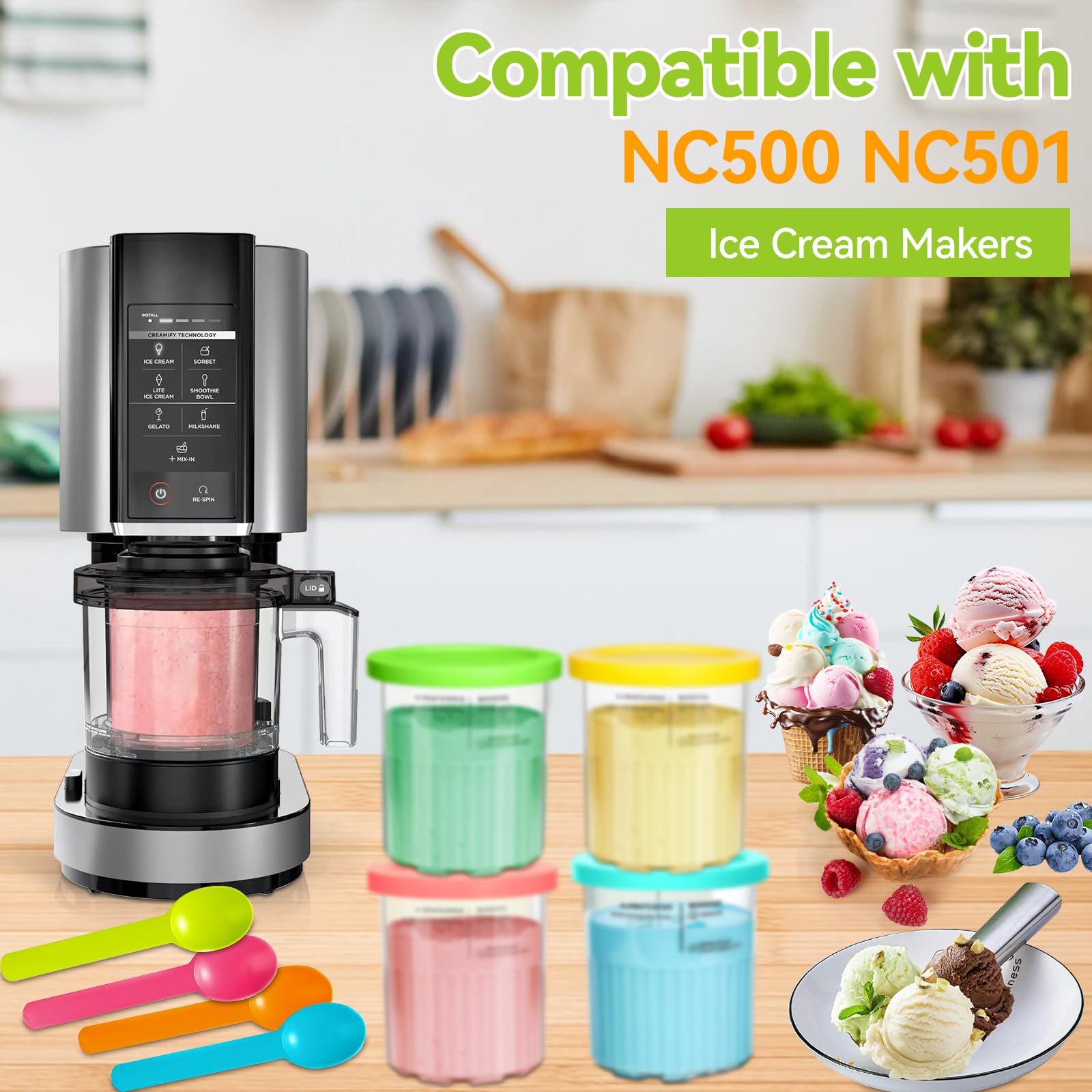 XUNIVERS 4PCS Pot pour Ninja Creamy Deluxe,680 ML Récipient pour ninja Creami pour NC500 NC501,Bacs À Crème Glacée avec Couvercle Et Cuillère,Accessoires per macchine del gelato - 4