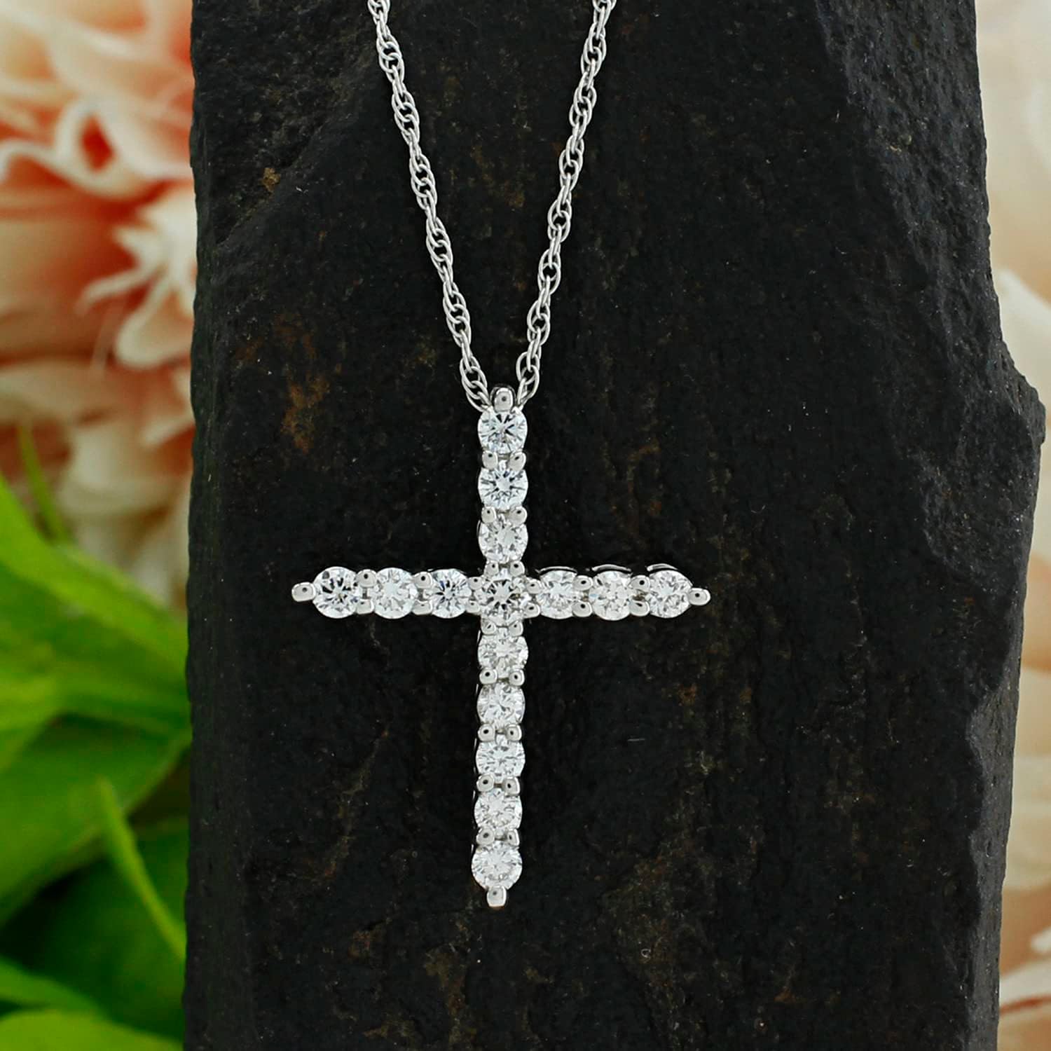1/6-1/2 CT TW Lab Grown Floating Diamond Cross Necklace Pendant For Women With GH Color VS-SI Clarity Diamonds in 14k Gold Plated 925 Sterling Silver (0.15-0.50 Cttw) - Accompanied By A 18" Rope Chain