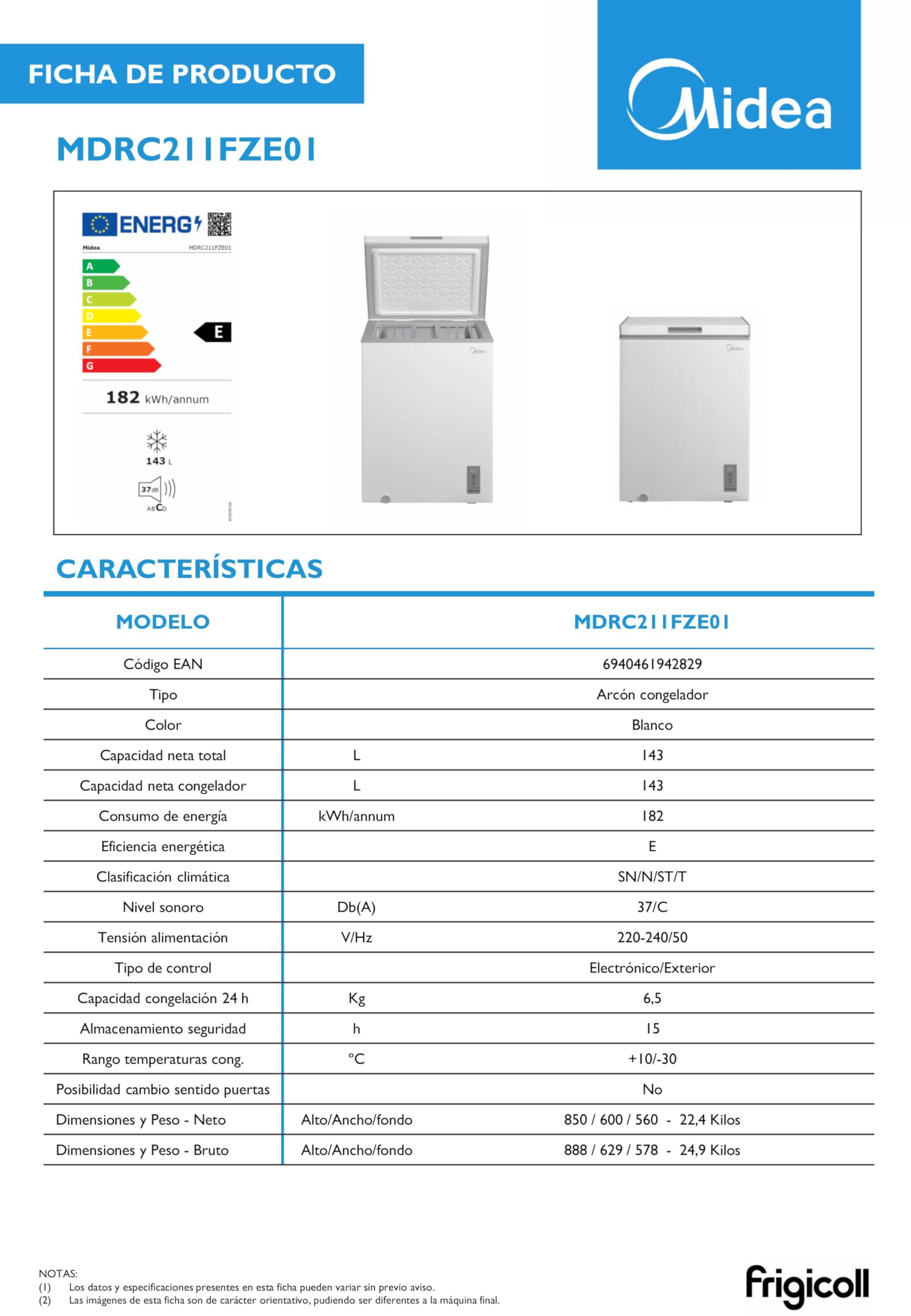 MIDEA Arcon mała zamrażarka 143L | zamrażarka pozioma z silnikiem inwerterowym, elektroniczna regulacja temperatury, kosze z uchwytem | Cicha skrzynia 37 dB Niskie zużycie energii