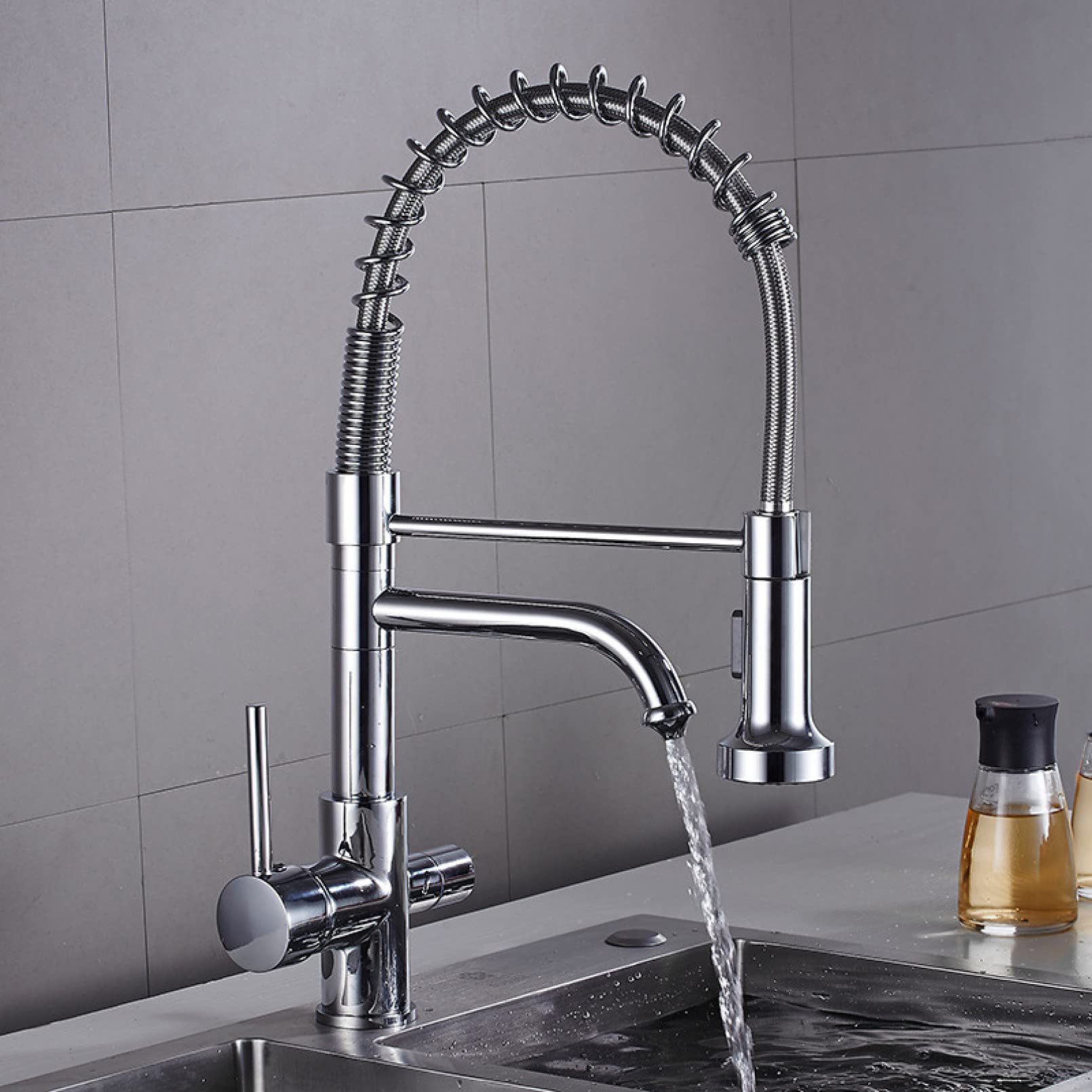 Robinet de cuisine extractible anti éclaboussures avec filtre à eau et douchette agile