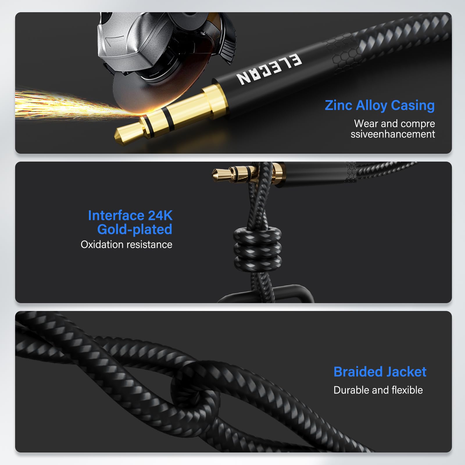Elecan Câble d'extension pour casque audio stéréo TRS 3,5 mm mâle vers femelle 3,5 mm pour casque, lecteurs multimédias, tablettes, iPhone iPad