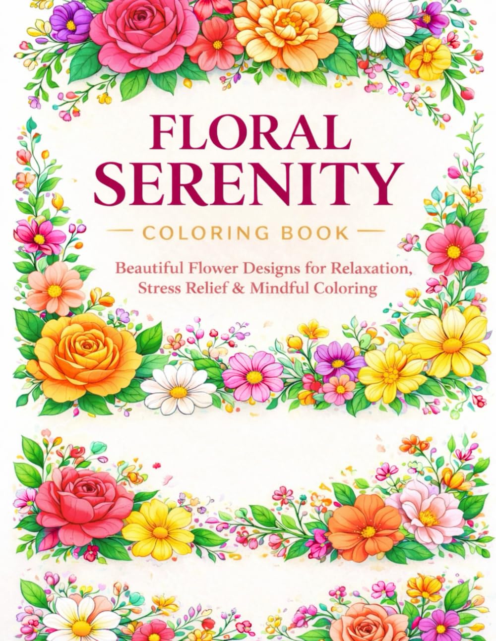 Floral Serenity Coloring Book: Beautiful Flower Designs for Relaxation, Stress Relief & Mindful Coloring