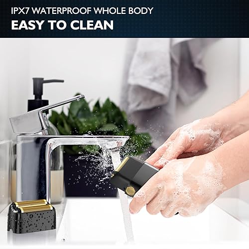 Miniatura 5 de Afeitadoras eléctricas de aluminio para hombres afeitadoras eléctricas de afeitado cerrado con 3 cuchillas flotantes, IPX7 impermeable para cara