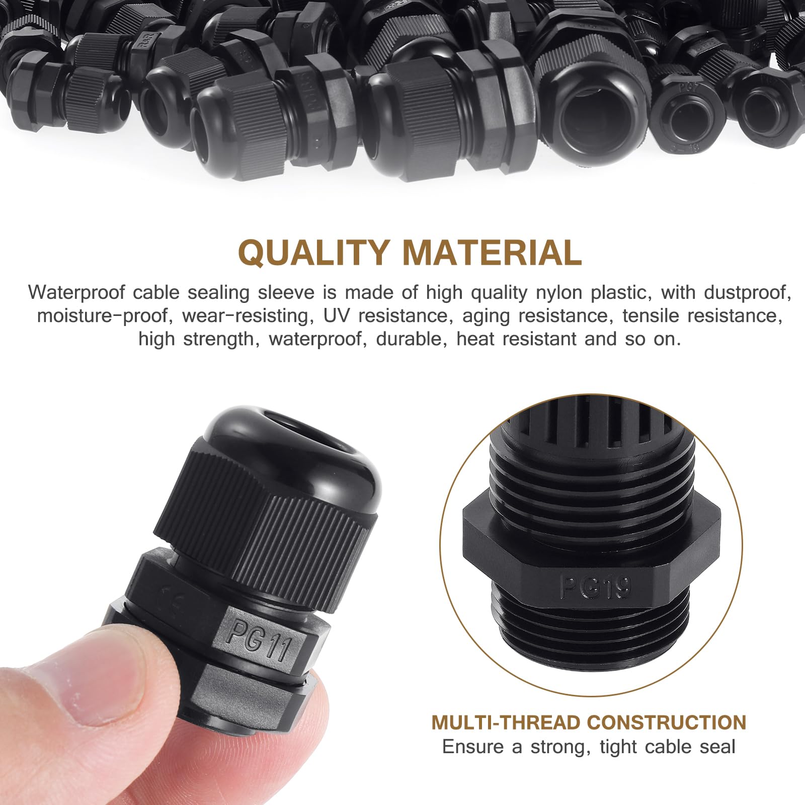 50 Stück PG7 Kabelverschraubungen – Nylon, Wasserdicht IP68, Für Kabel 3-6,5 Mm, Mit Kontermutter