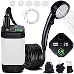 Portable Shower for Camping, [Long-Lasting] Spopal 6000mAh Rechargeable Camping Shower with Intelligent LED Display, 4 Spray Modes, IPX7 Waterproof Outdoor Camp Pump for Hiking, Travel, Car, Pet White