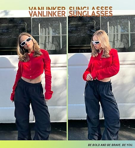 Vista 2 de VANLINKER Gafas de sol gruesas envolventes para mujeres y hombres, lentes de moda futurista Y2k VL9697