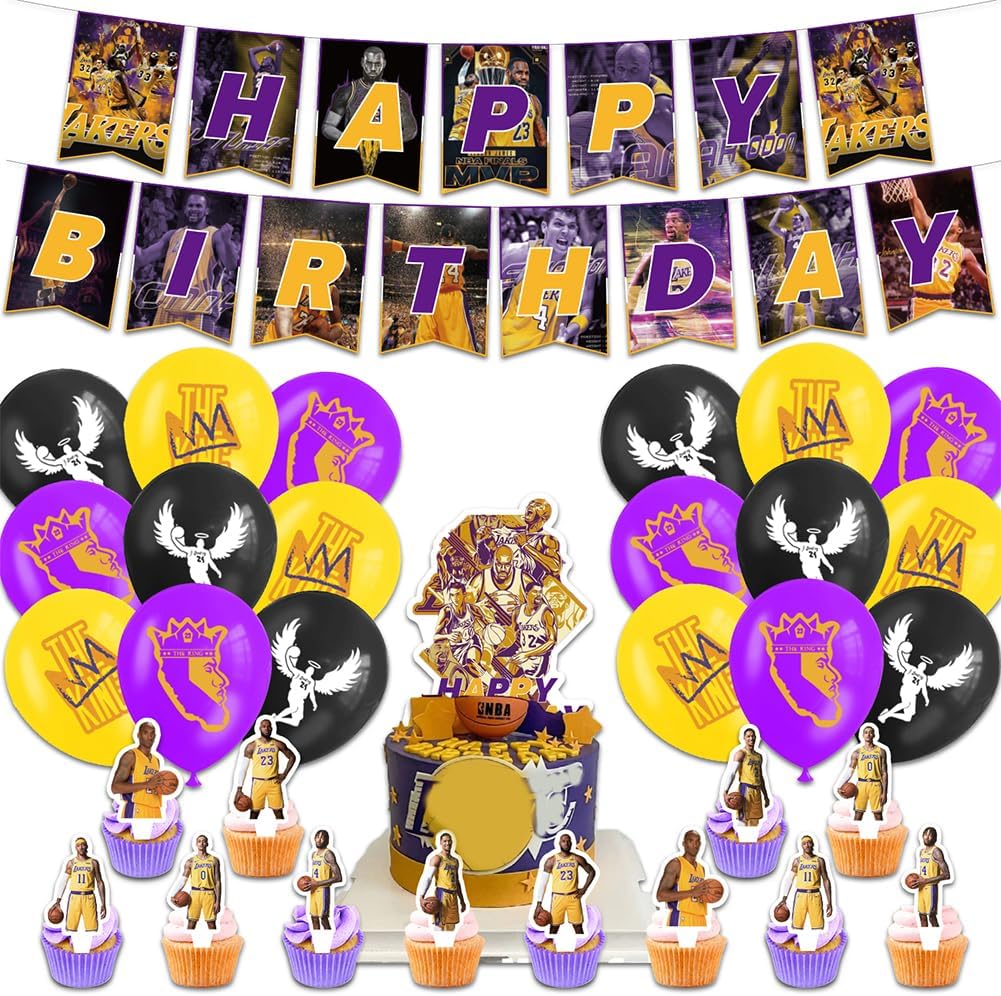 Basketball Star Birthday Party Decorative 34PCS Basketball Party Supplies with Basketball Star Cake Topper Ball-game Star Balloon Happy Birthday Banner for Basketball Fans