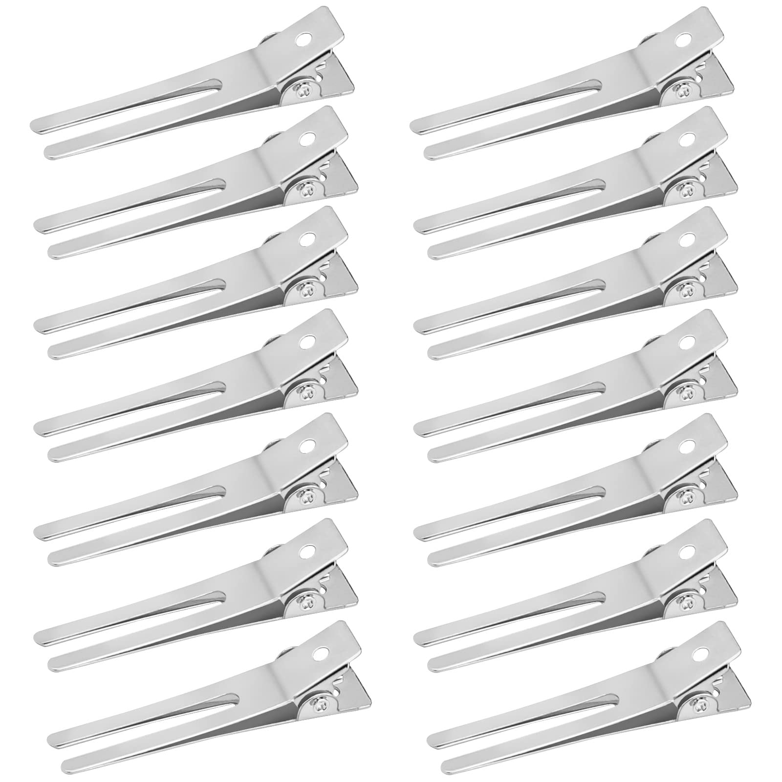 Korintin Double Prong Metal Duck Billed Clips for Hairstyling and Sectioning - 50PCS Silver 1.8" Hair Clips with Alligator Grip for Pin Curls and Roller Sets