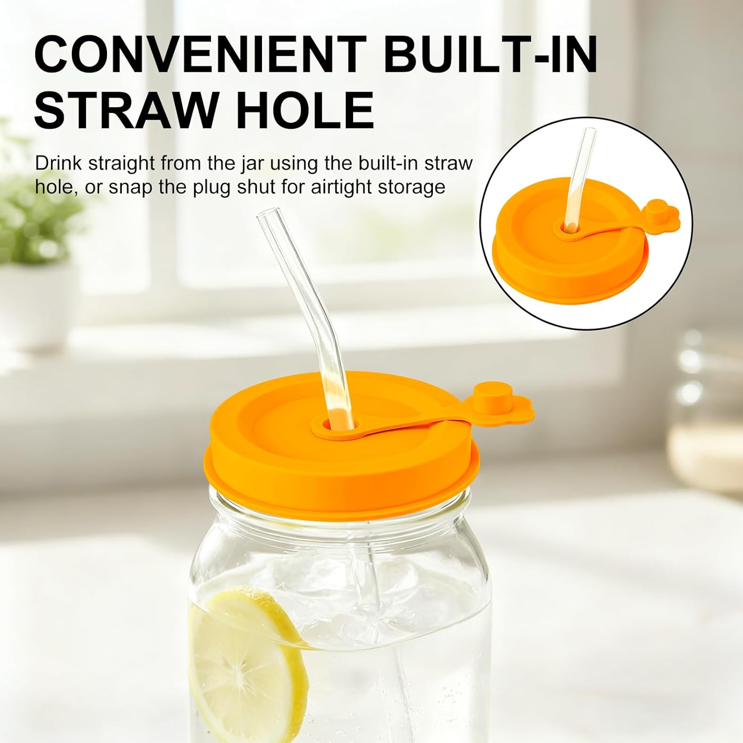 4 Pack Mason Jar Lids with Straw Hole and Stopper, Fits Regular & Wide Mouth Jars, Reusable Silicone Drinking Lids for Ball Kerr Mason Jars (Pink, Orange, Purple, Blue)