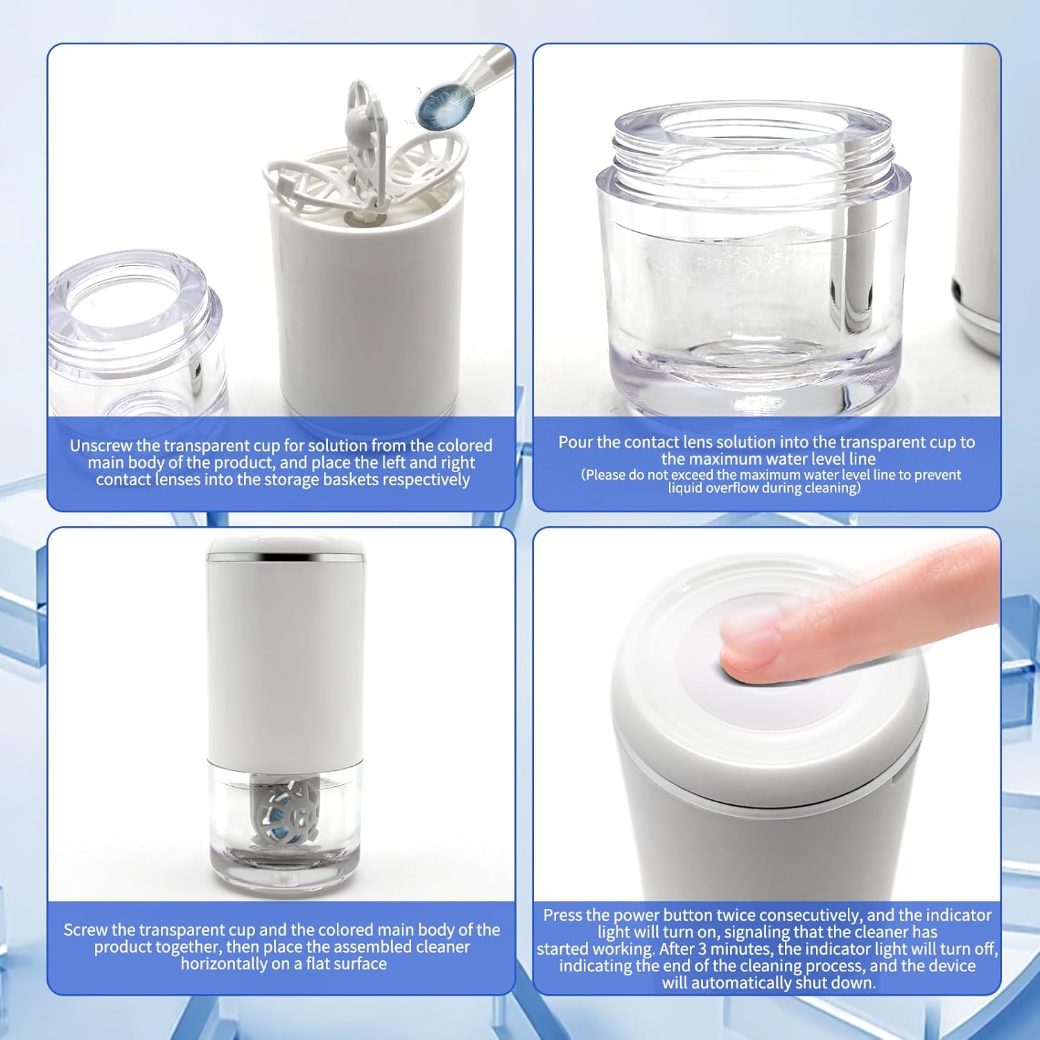 Contact Lens Cleaner Washer Machine, Portable Ultrasonic Cleaning with USB Charger and Removal Tool Kit Tweezers Remover Tool Daily Outdoor (Ivory White)
