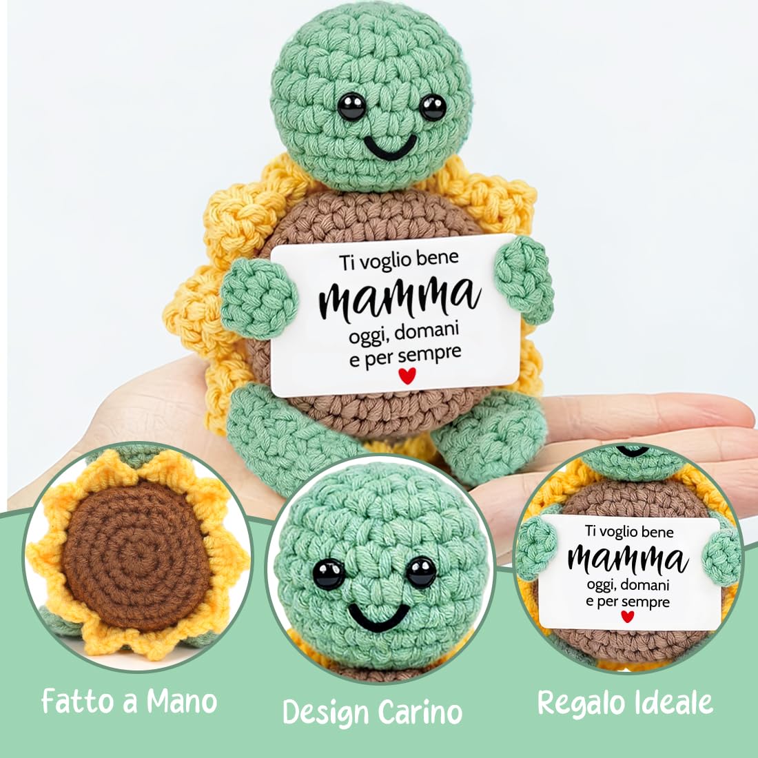 Regalo Festa Della Mamma,Ti Voglio Bene Mamma,Regali Mamma Compleanno,Tartaruga Lavorata a Maglia con Girasole,Supporto Emotivo,Personalizzato Regalo Mamma Compleanno Natale Anniversario - 4