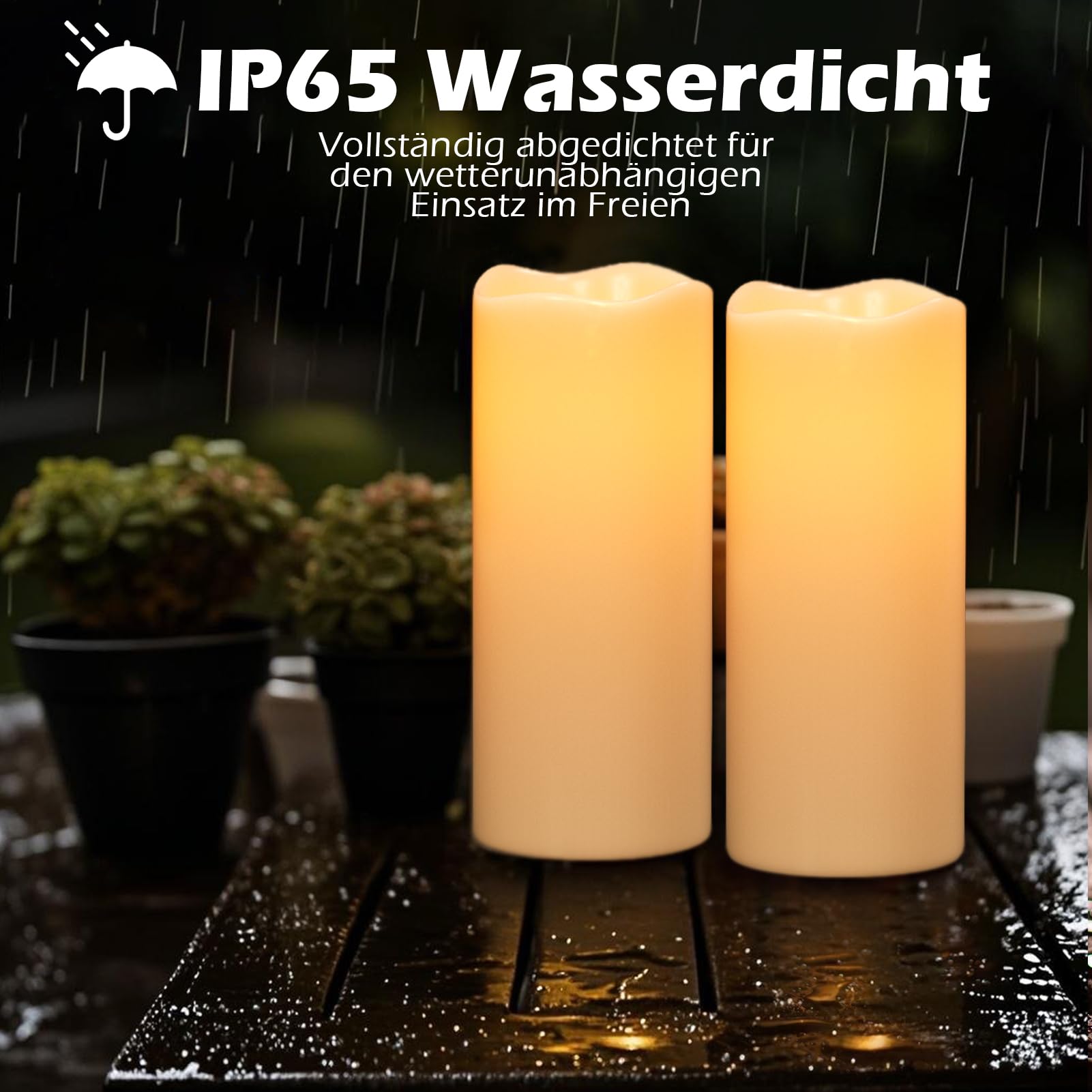 Eldnacele Candele a LED a energia solare, per esterni, impermeabili, a batteria, effetto fiamma, luce tremolante, interruttore crepuscolare auto, set da 2 pezzi (diametro 10 x 25 cm, crema)