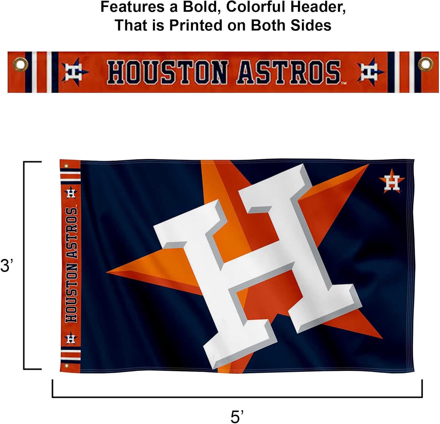 Houston Astros Printed Header Flag 3x5 Banner - Image 2