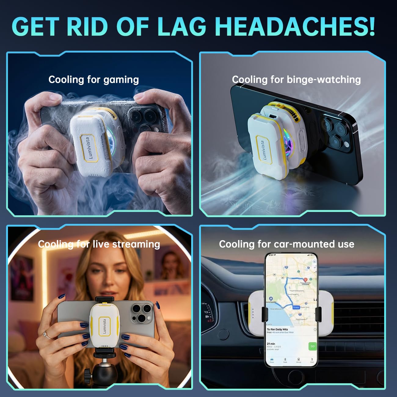 Ventola di raffreddamento magnetica ricaricabile silenziosa con luci RGB, radiatore a semiconduttore per iPhone e Android, radiatore a basso rumore per telefono TikTok Live