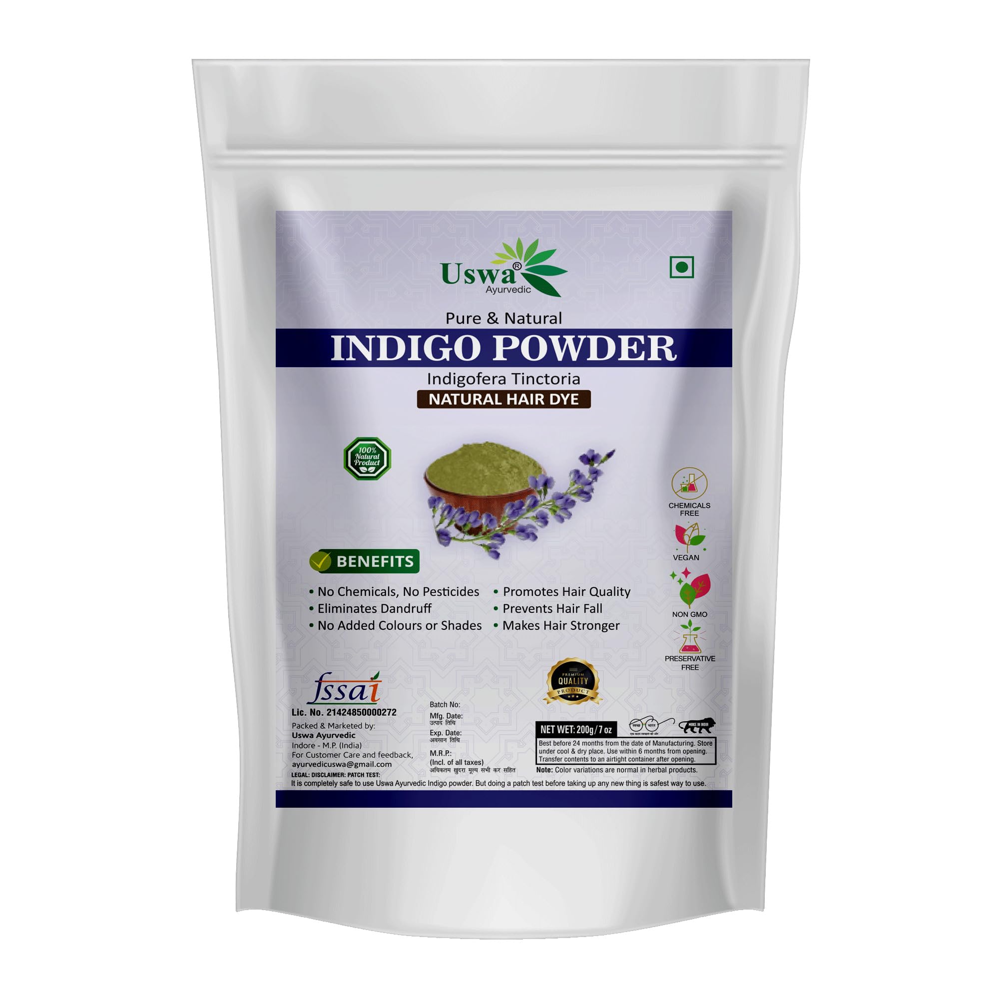 Uswa Ayurvedic Herbal Indigo Powder | 200GM | for Natural Hair Coloring | Indigofera Tinctoria/Avuri Akulu Powder-image-48