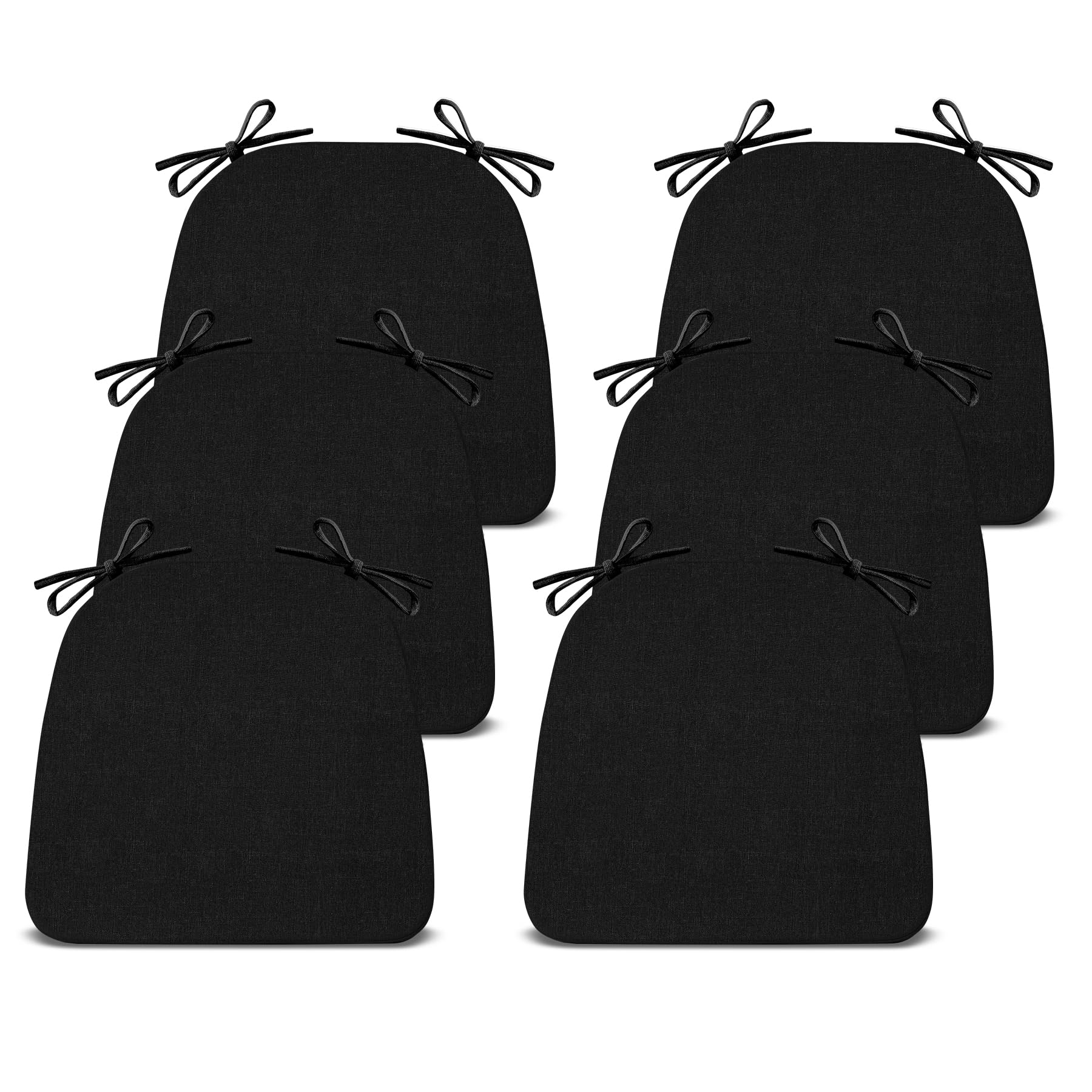 Photo 1 of IASEAHK Chair Cushions for Dining Chairs Set of 6, Non Slip Kitchen Chair Pads, 17" x 16" x 2", Indoor Dining Chair Cushions with Ties, D-Shaped Seat Cushions for Kitchen Chairs, Black