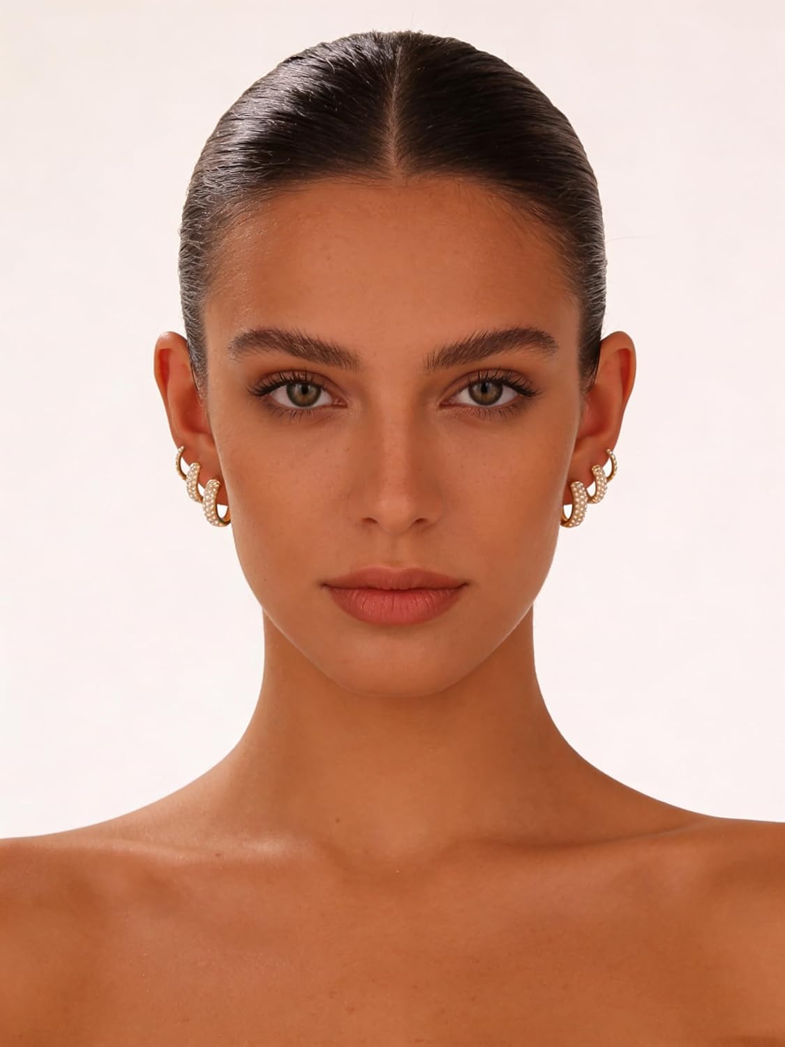 3Pairs Gold Hoop Pearl Earrings Set for Women Trendy Chunky Huggie Dainty Earring Jewelry for Women