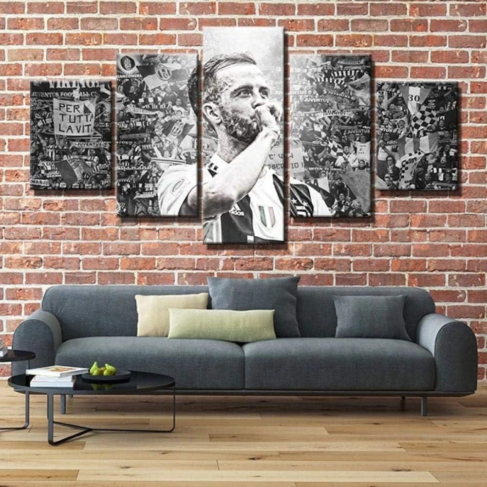 ZHRMGHG5 Pieces Of Canvas Printing Wall Football Striker Pisiqi Modern Decorative Artwork Hand Huge Painted Canvas Part Panels Completely Framed