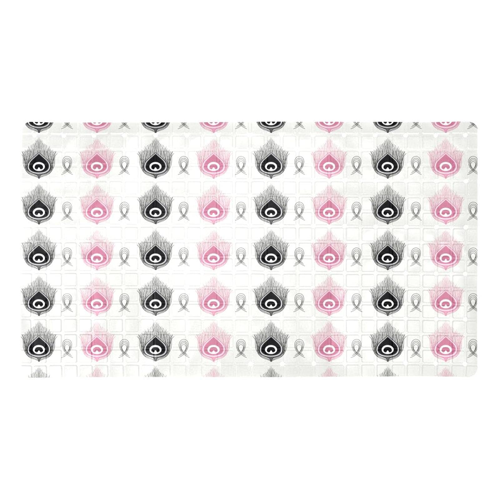 Tapis de douche antidérapant à ventouses et drainage rapide rose paon