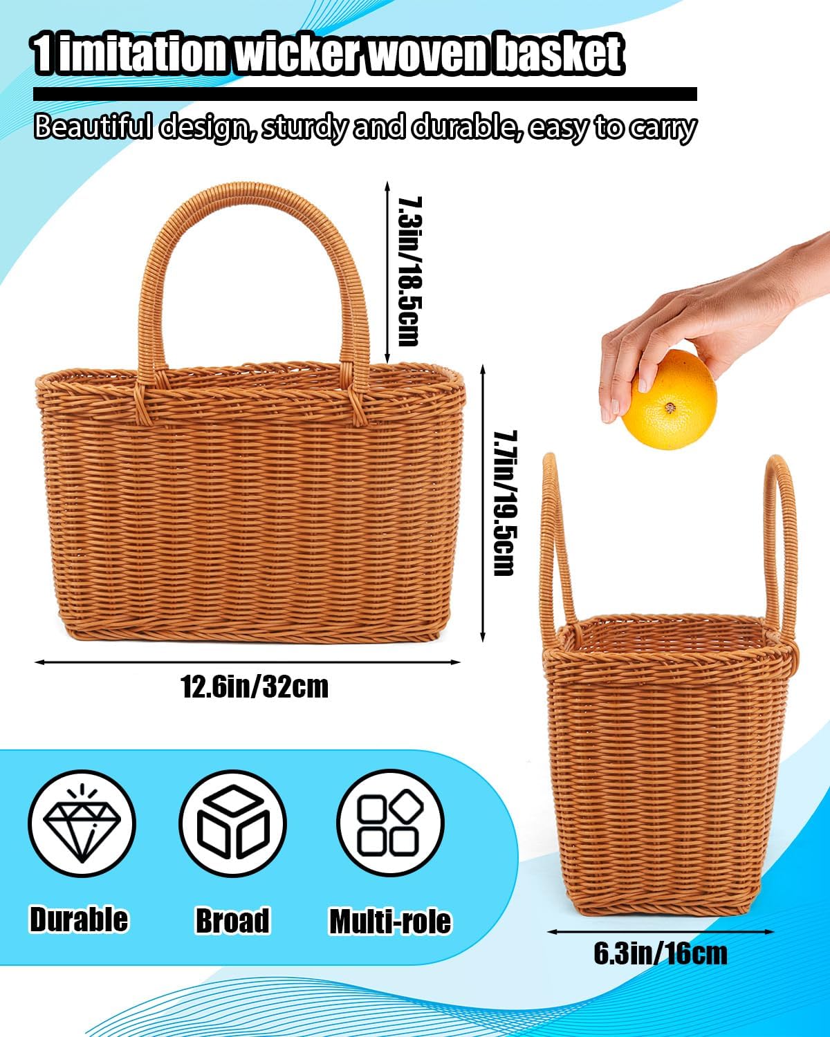 Imitation Woven Picnic Basket, Picnic Basket for Gifts Wicker Basket with Handle for Garden, Fruit, Candy, Wine, Egg Gathering, Wedding, Vegetables