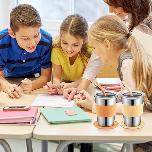 Miniatura 4 de Tanlade 10 Pcs Stainless Steel Drinking Cups, 12 oz, Semi Sleeve, Insulated, Spill Proof, Reusable, 10 Colors