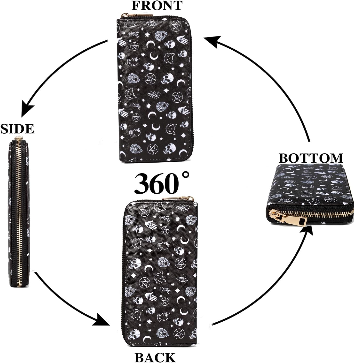 Gothic Skull Wallet Halloween Gifts for Women Goth Coffin Ladies Slim Purse Credit Card Holder(Black Skull) - Image 4