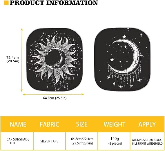 Sun Moon Windshield Sun Shade Foldable Sun Blockers, Cute Sunshade for Car Windshield Automotive Interior Sun Protection SUV Trucks Sun Shield