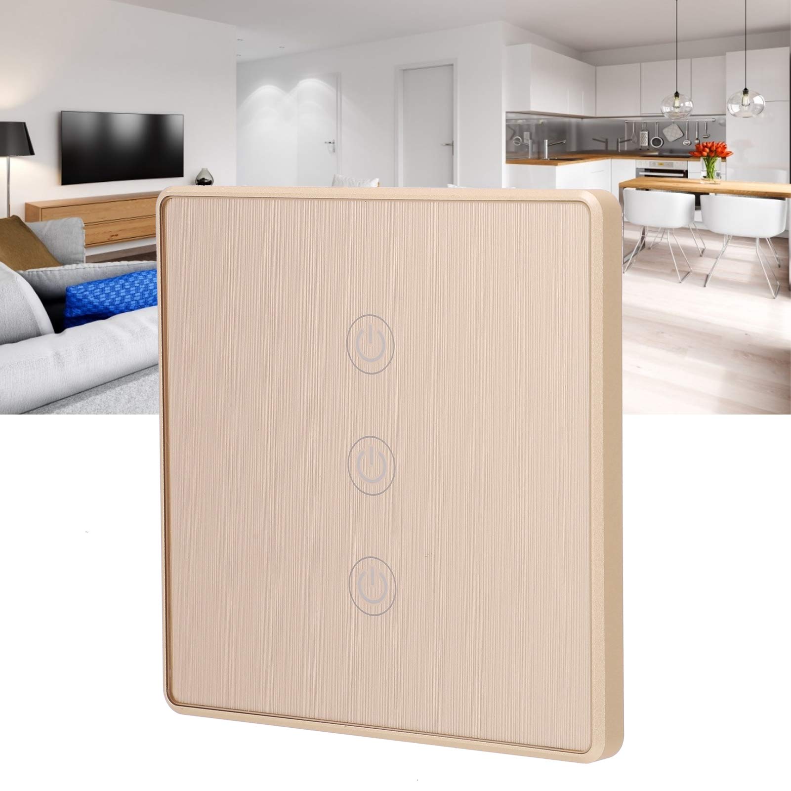 Interruttore della luce intelligente Wi-Fi, interruttore della luce tattile intelligente a parete, interruttore tattile intelligente Telecomando wireless dorato Standard del Regno Unito 800 W 95‑240 V