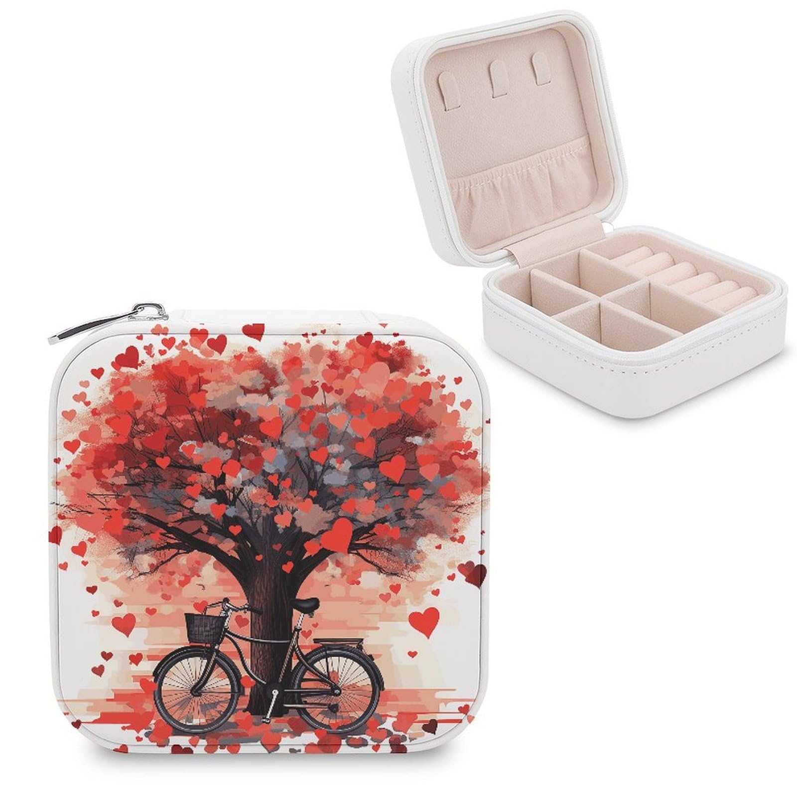 JTREHY Travel Heart Tree Bicycle Jewelry Case Portable Display Storage Box PU Leather Mini Jewelry Travel Case Personalized Travel Jewelry Organizer Small Jewelry Box for Women