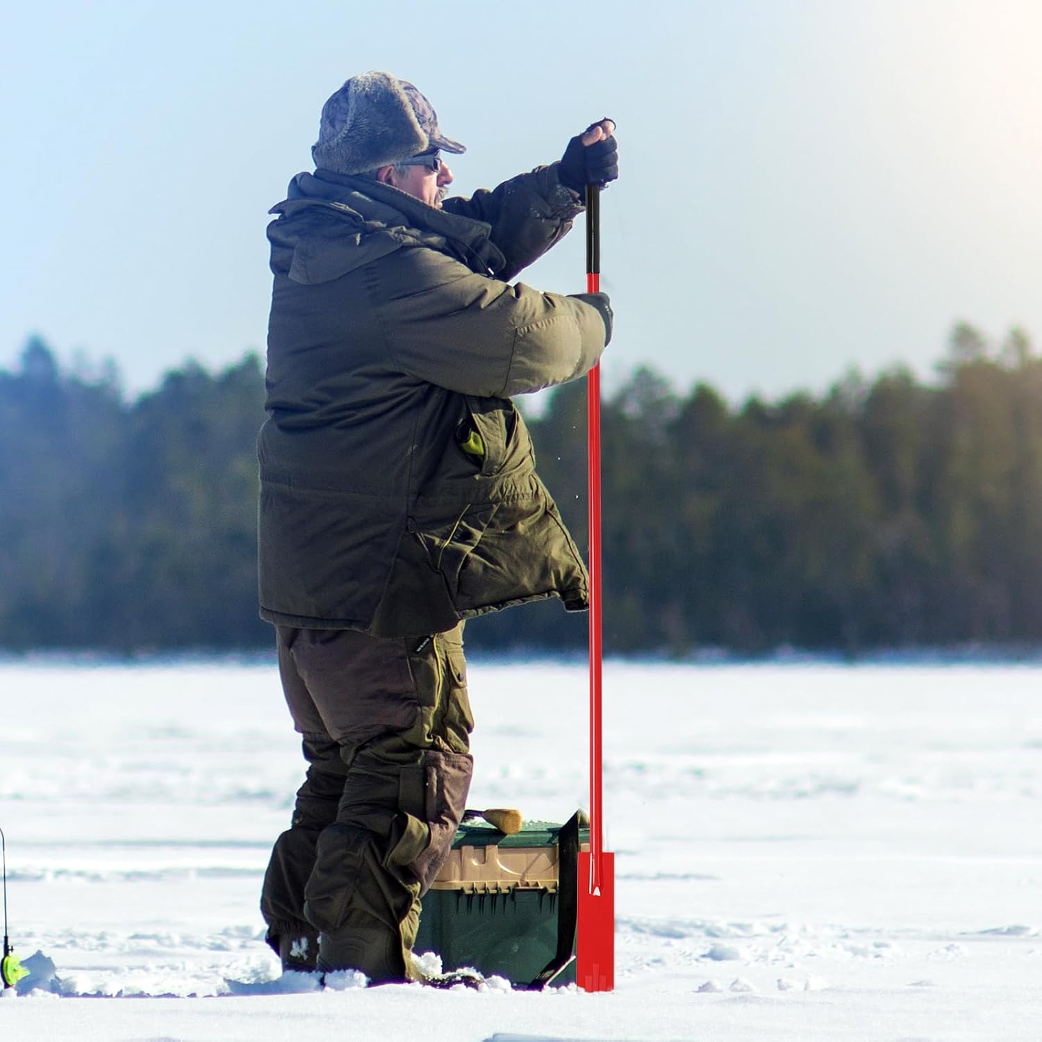WILLBOND 51.2 Inch Multi-Faceted Ice Chisel with PVC Handle Head Design Ice Picks for Breaking Fishing