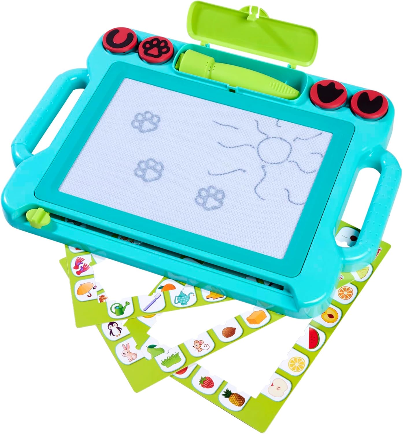 Simba 106334629038 - Art & Fun Stampy Drawing Board with Sound Pen - Art & Fun Drawing Board Playset with Four Animal Stamps and Pen with Sound, Dimensions: 41x29 cm, from 3 Years