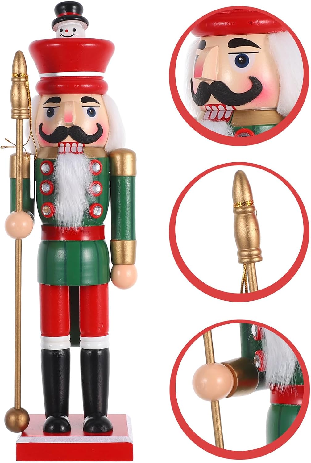 LOGOFUN Wooden Nutcracker Soldier Figurine Christmas Ornament Traditional Statue Puppet for Fireplace Tabletop Holiday Decor - Red Green