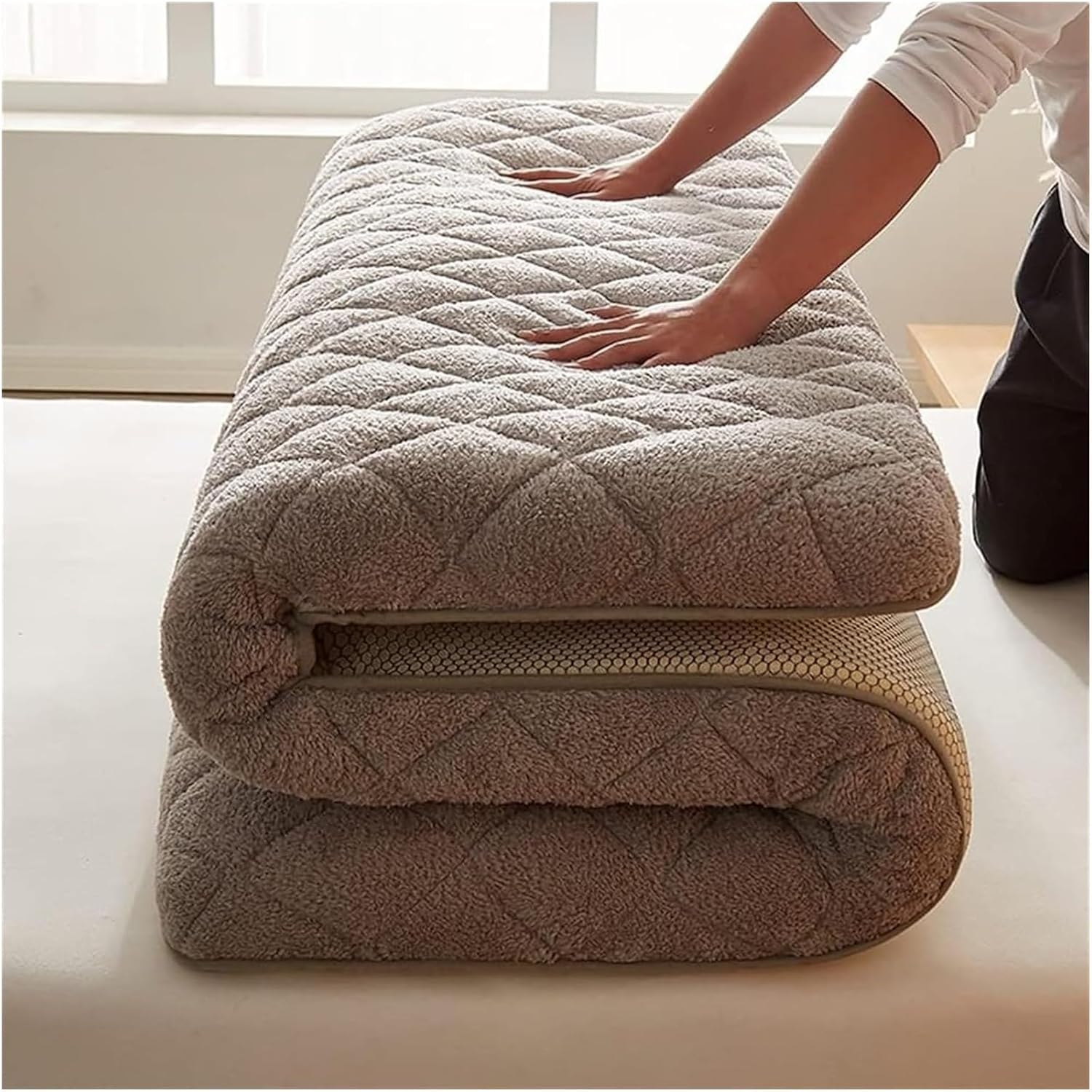 Japanese Style Futon Floor Mattress, Foldable Mattress, Rollable Mattress, Breathable Bottom, Camping Mattress, Portable Sleeping Pad, Student Bed Mattress, (camel, 90x190cm (35 * 74in))(Grey,120x200c