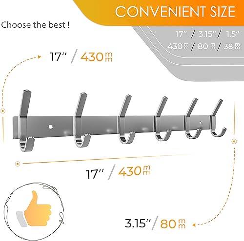 Miniatura 10 de Perchero pequeño de montaje en pared, de níquel cepillado, de acero inoxidable de 6 pulgadas, con 2 ganchos dobles resistentes, colgador de pared