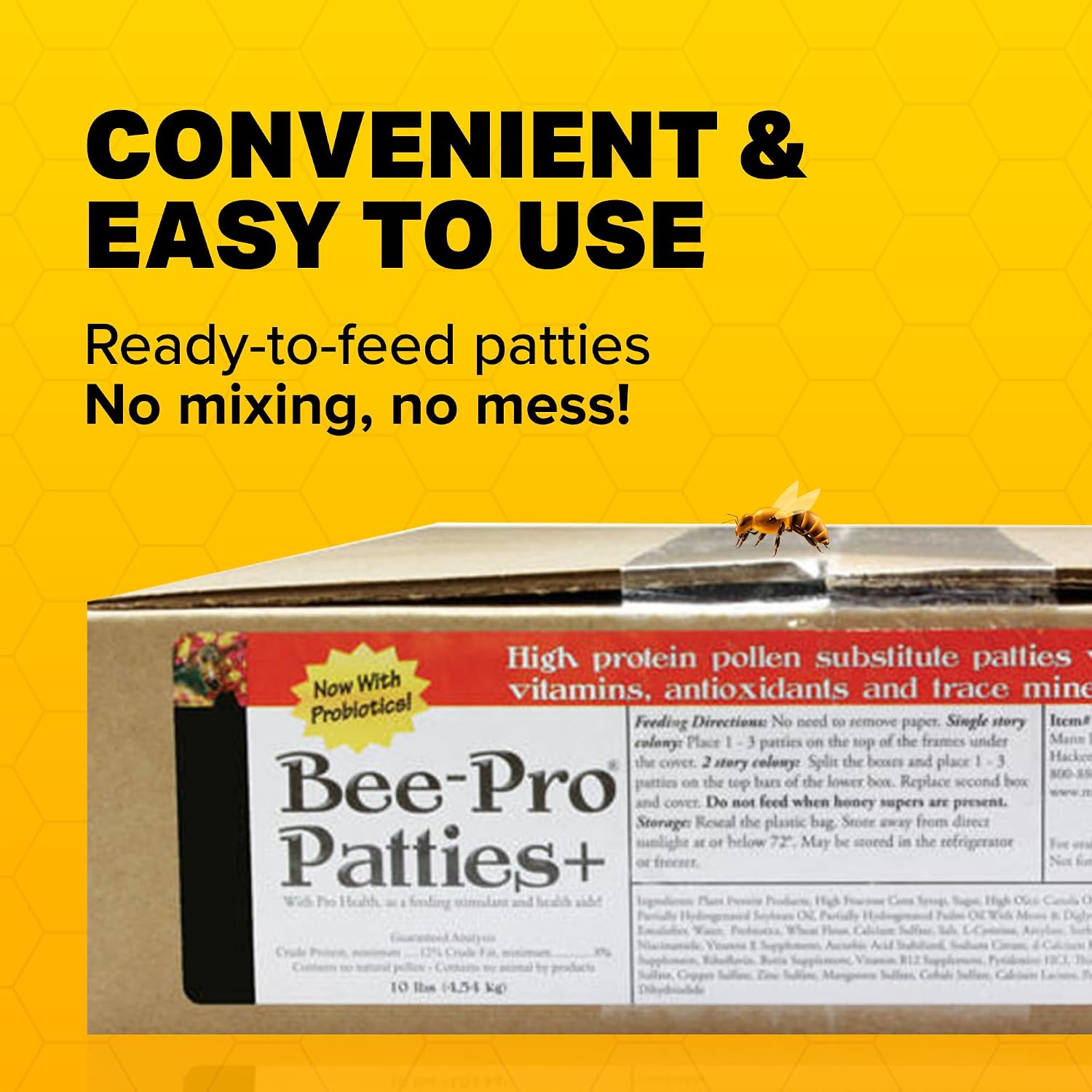 Mann Lake Bee-Pro Patties with Pro Health, Ready-to-Feed High Protein Pollen Substitute, Beekeeping Supplies, 10 lb