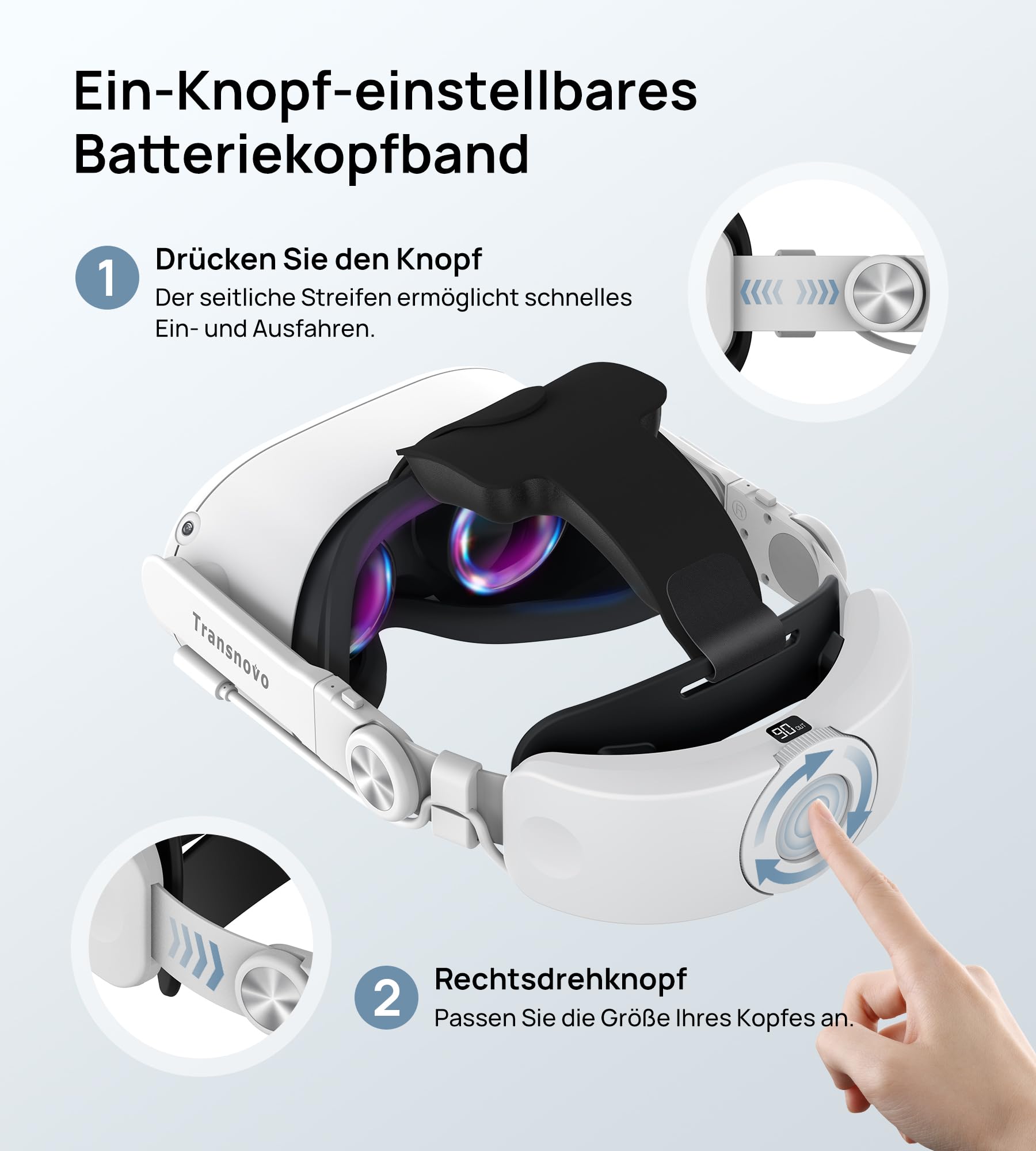 TRANSNOVO Elite Strap mit 6000mAh Akku kompatibel mit Meta/Oculus Quest 2/Quest 3/3S Zubehör, Komfort VR Kopfband Ersatz, Verlängerte Spielzeit, Reduzierter Gesichtsdruck & Verstellbares Headstrap