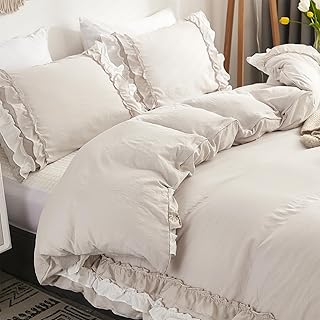 Beige Ruffle Bedding Set for Women Girls Ruffled Double Duvet Cover Set ...