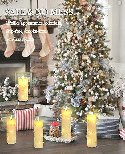 Miniatura 5 de Da by Velas parpadeantes sin llama con luces de cadena, velas que funcionan con baterías con control remoto y temporizador, vela de pilar LED de
