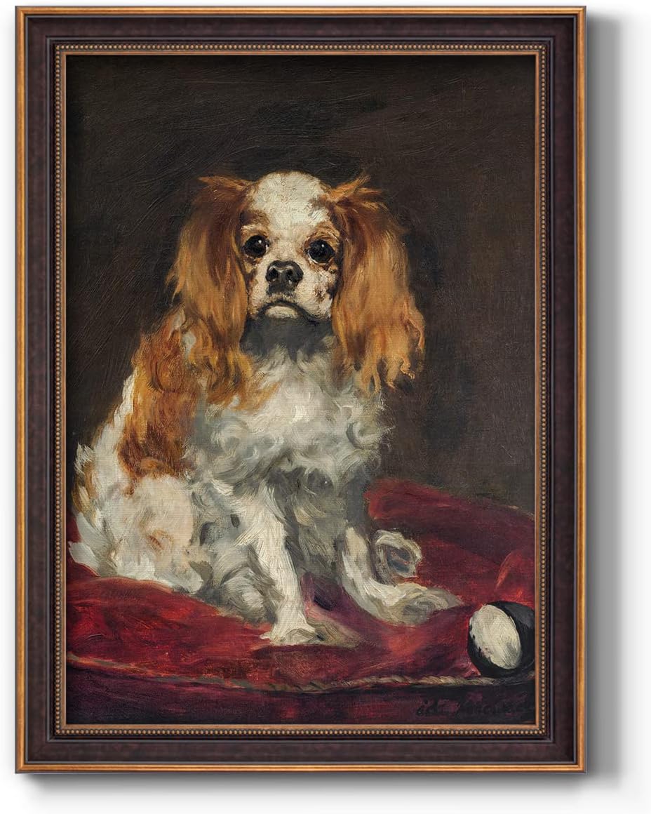 Renditions Gallery Animal Wall Art Bronze & Gold Framed Home Decorations Cavalier King Charles Dog by Edouard Manet Abstract Art Paintings for Bedroom Dining Living Room Office Home Kitchen Wall Decor - 23"X32"