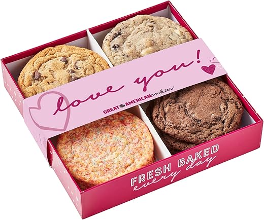 Great American Cookies "Love you" Cookie Box Assortment - 12 Freshly Baked,...