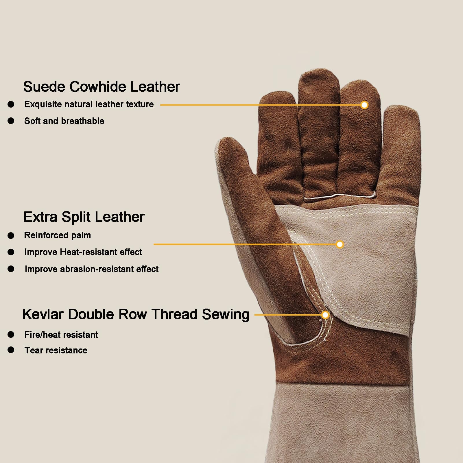 Guantes de soldadura de cuero vacuno para barbacoa, guantes de manga larga ignífugos y resistentes al calor para barbacoa, lucha contra incendios, chimenea, horno, horno, estufa, soporte para