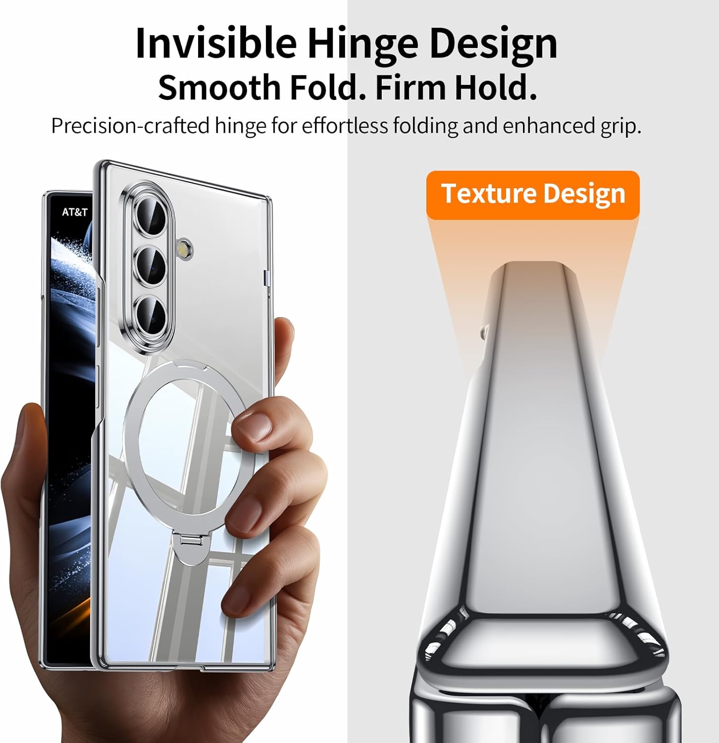 Magnetic for Samsung Galaxy Z Fold 7 Case Clear [Hinge Protection] Built-in [ Privacy Screen Protector] [Fit for MagSafe] Zfold 7 Case with Kickstand & Ring Holder Silver